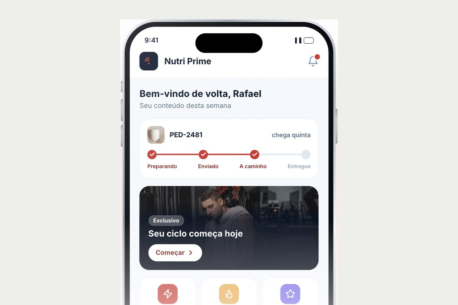 Área de membros da MembO na marca Nutri Prime: rastreio do pedido, conteúdo exclusivo e catálogo de produtos